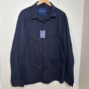 Collars & Co Men's XXL Maverick Blazer Shirt Jacket Navy Blue Linen Blend NEW